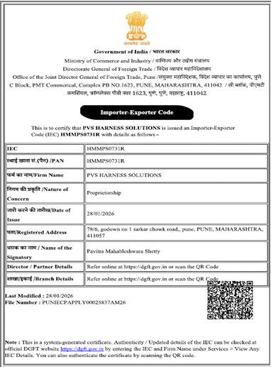 Importer Exporter Code Registration Certificate